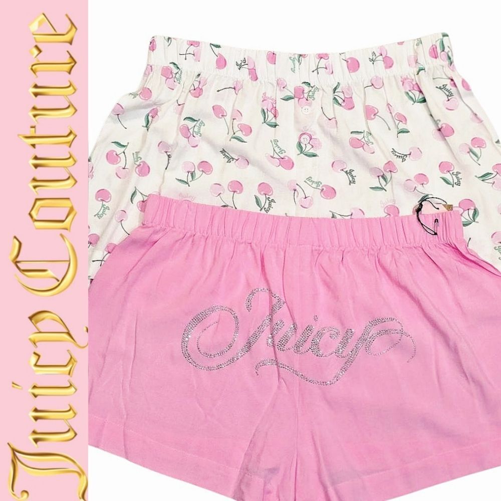 Juicy Couture 2-PK‎ Cherry Print & Rhinestone Signature Logo Lounge Shorts